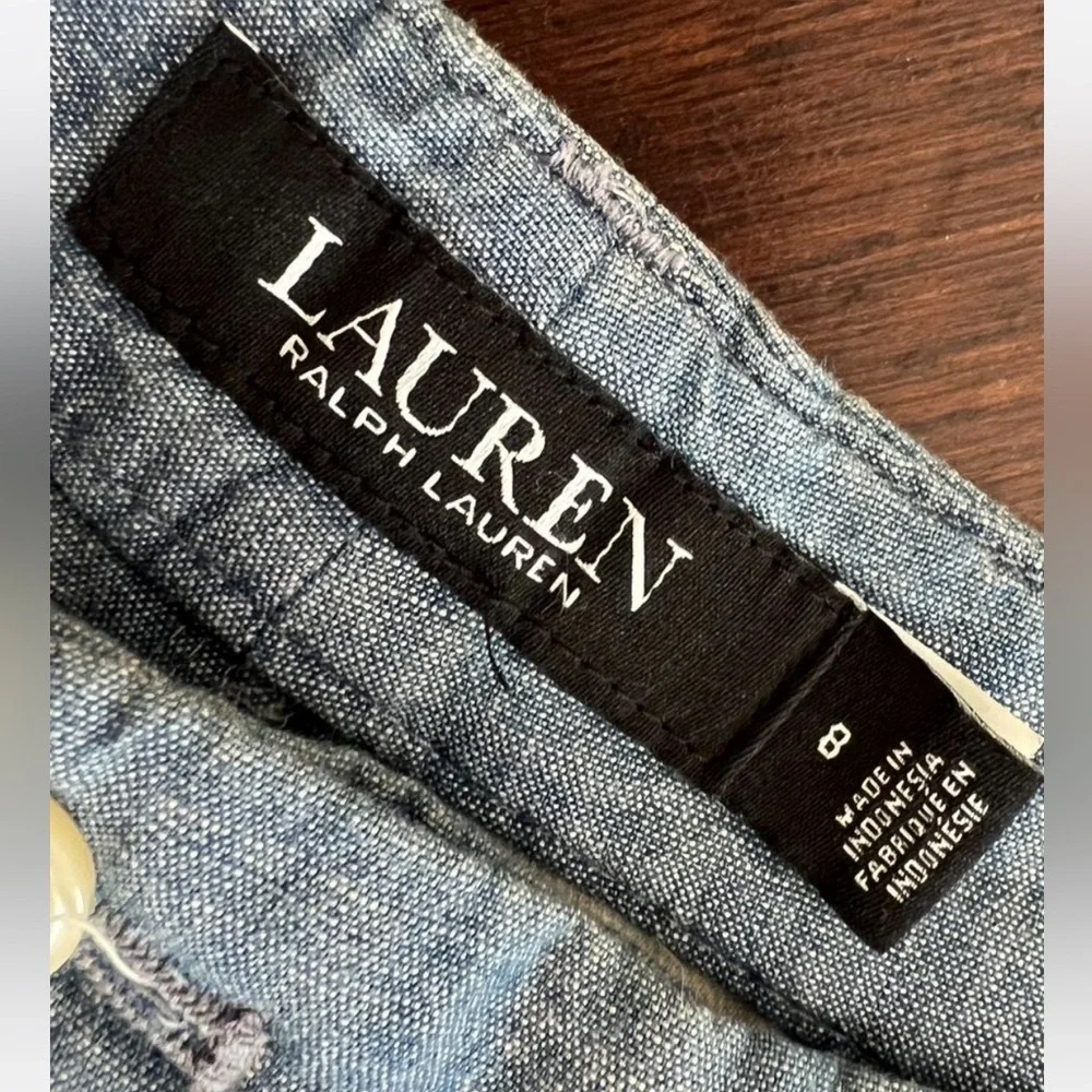 Ralph Lauren Black Label Pleated Wide Leg Chambray Pants Size 8 - Picture 2 of 9